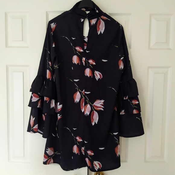 Floral Flare Long Sleeve Tier Choker Collar Dress - Picture 6 of 7